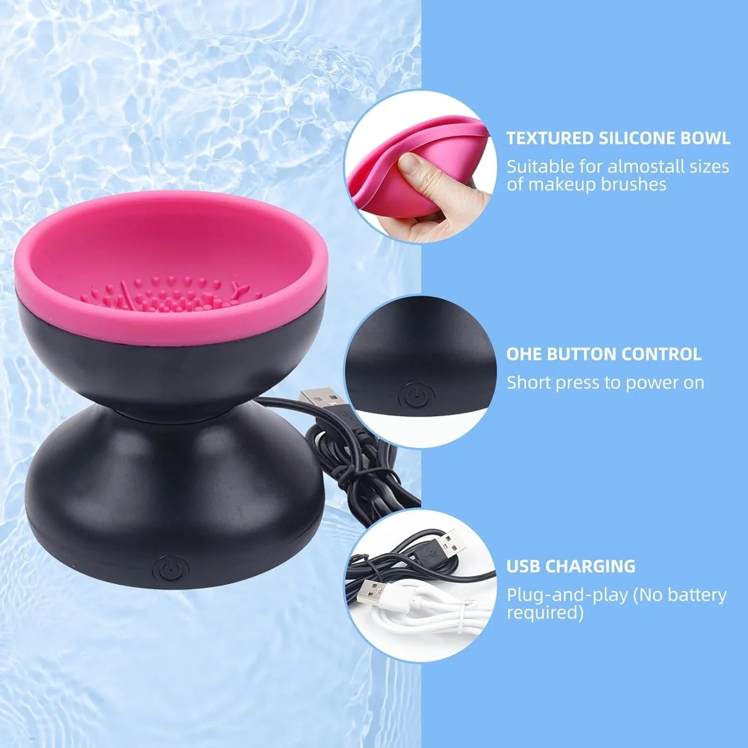 Makeup Brush Cleaner Machine - Electric Silicone Cosmetic Brush Washer & Dryer, Fast Cleaning Tool for Makeup Brushes