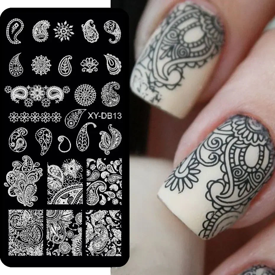 Lace Floral Nail Art Stamping Plate French Wedding Bohemian Style Polish Printing Template Plate Flower Stencils Manicure Tool