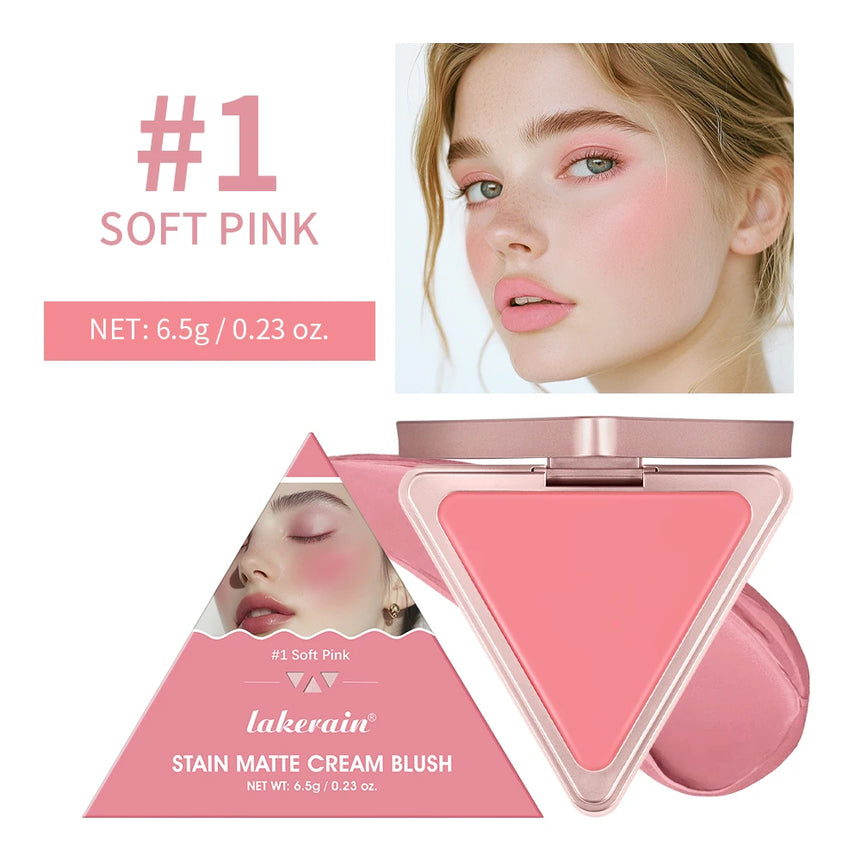 Lakerain Triangle Cream Blush Cream Matte Cream Non-greasy Easy to Push Color Saturation High Natural Rosy Rouge Blush Cream