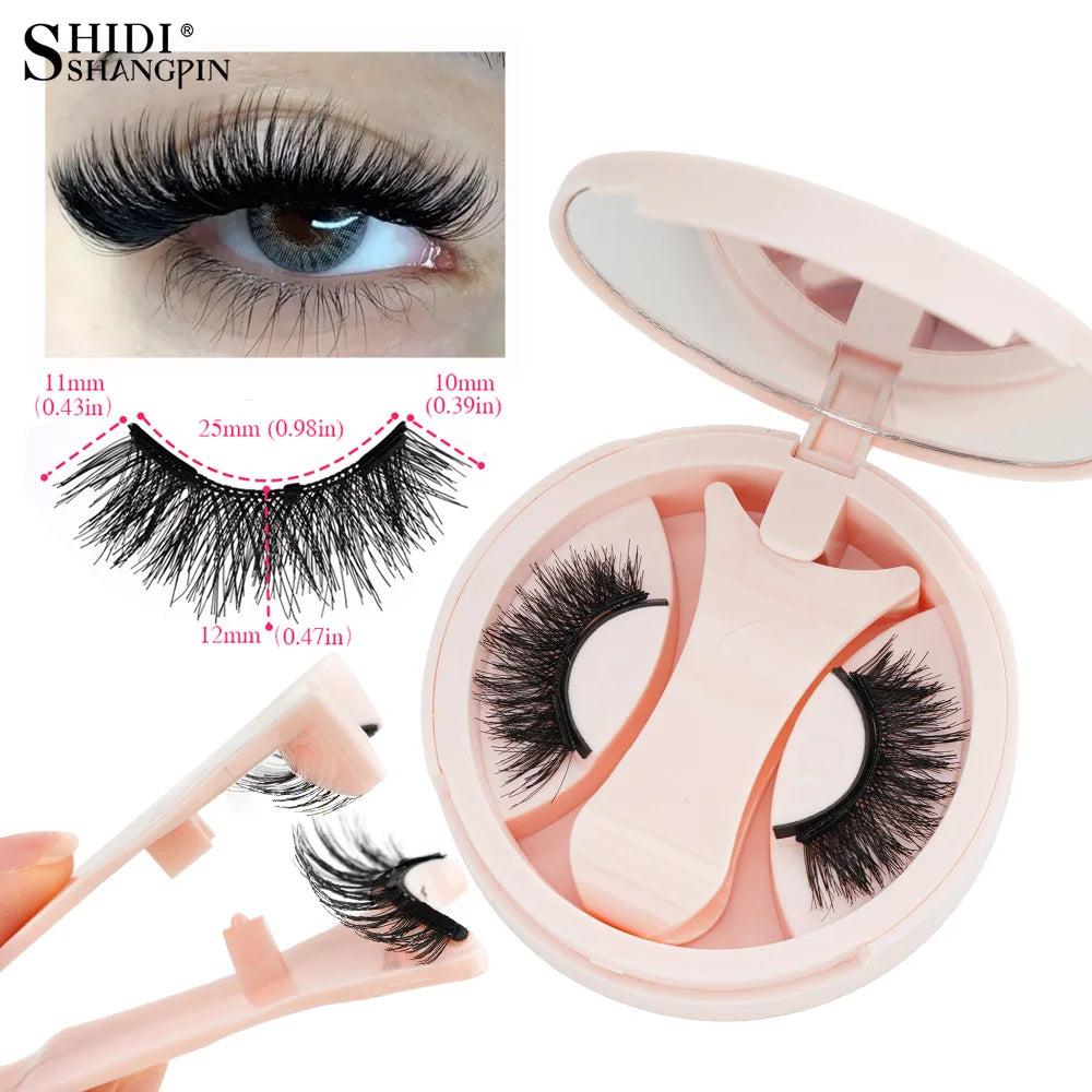 1/2 Pairs Magnetic False Eyelashes Kit Natural Curly Faux Lashes No Glue Needed Magnetic Fake Eyelash with Tweezers Makeup Tool