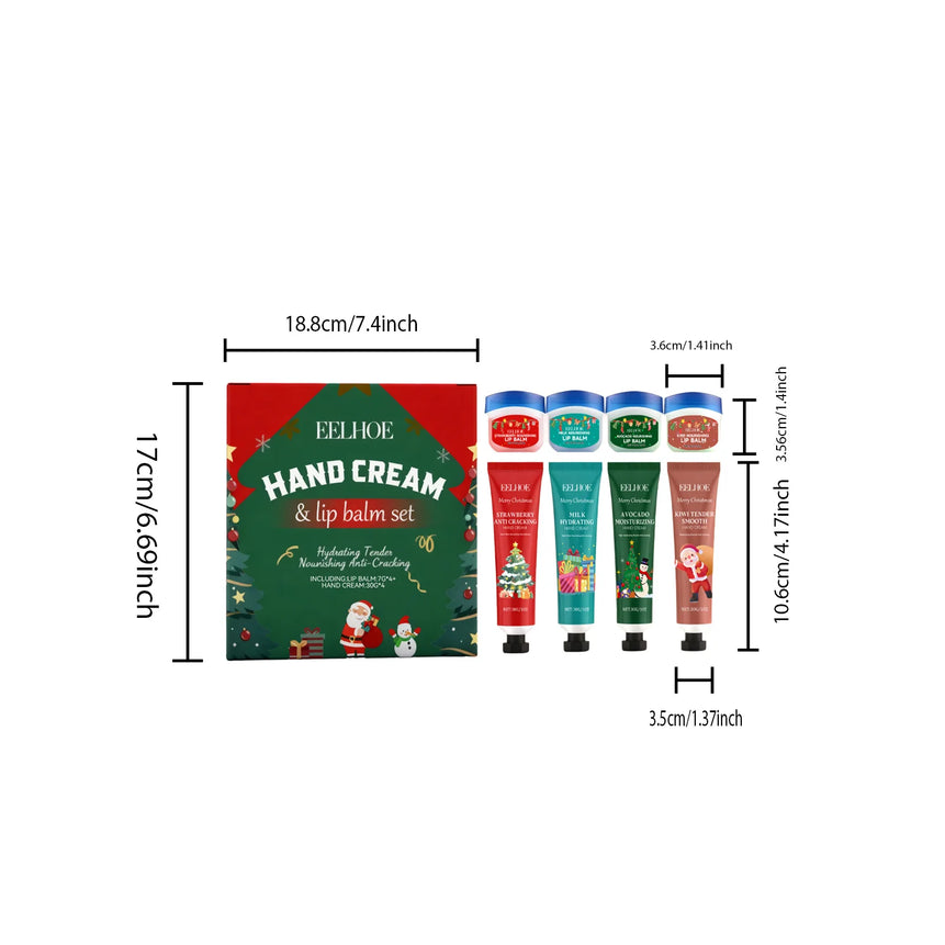 Christmas Hand Cream Lip Balm Set Gift Box Nourishing Moisturizing Anti-dry Cracked Softening Skin Festive Holiday Present