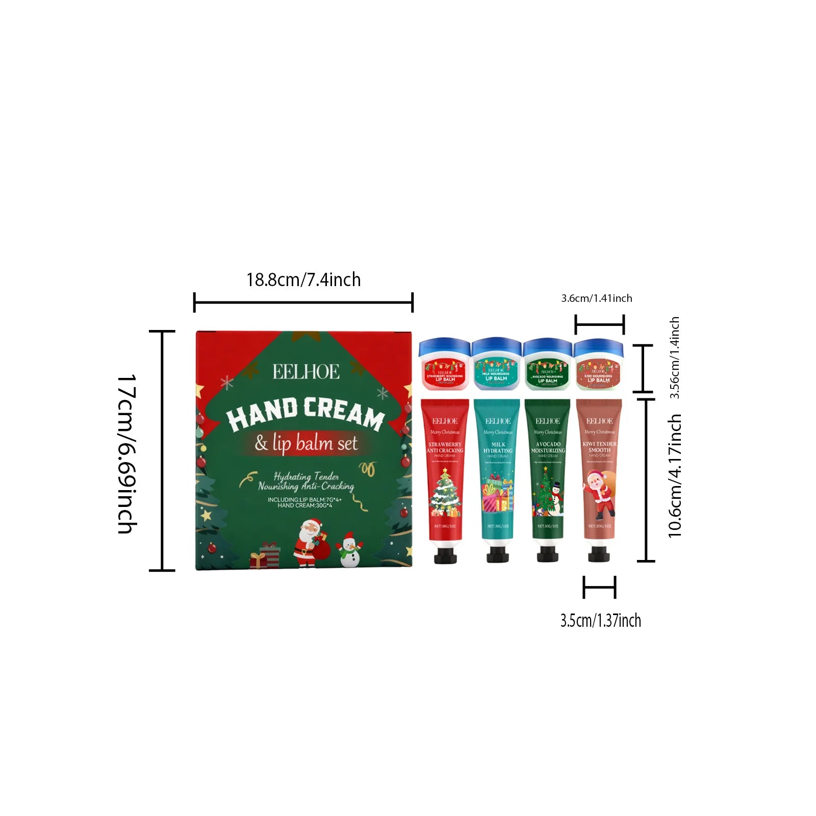 Christmas Hand Cream Lip Balm Set Gift Box Nourishing Moisturizing Anti-dry Cracked Softening Skin Festive Holiday Present