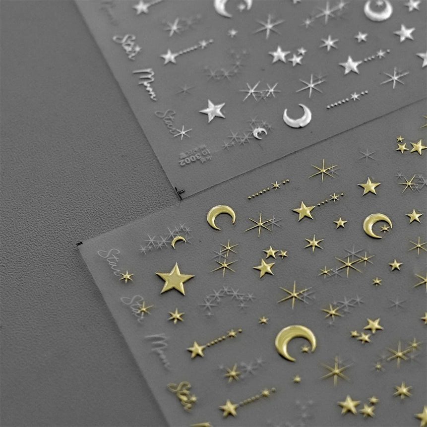 1PC 5D Korean Bronzing Nail Stickers Japanese Gold Silver Star Moon Luxury DIY Nail Art Decoration Decals Manicure Accessories