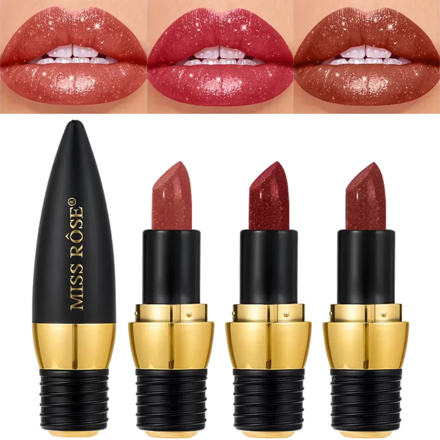3 Color Black Sparkling Velvet Lipstick Metal Waterproof Long lasting Matte Diamond Lipstick Women's Cosmetics