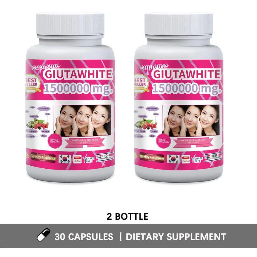 GLUTA WHITE 1500000MG Glutathione Skin Whitening Supplement Anti Aging, UV Protection, Even Skin Tone & Scar 30 Softgel Capsules