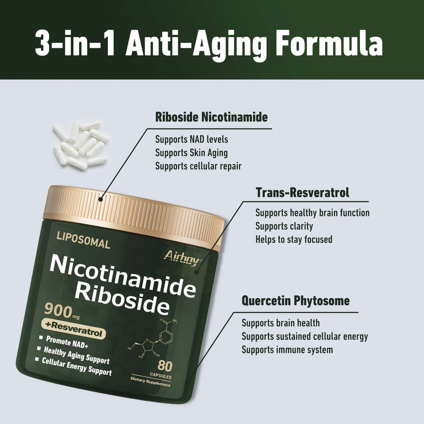 Nerve Protection, Delay Aging, Protect Blood Vessels NAD+ Supplement - Liposomal Nicotinamide Riboside 900mg, Resveratrol