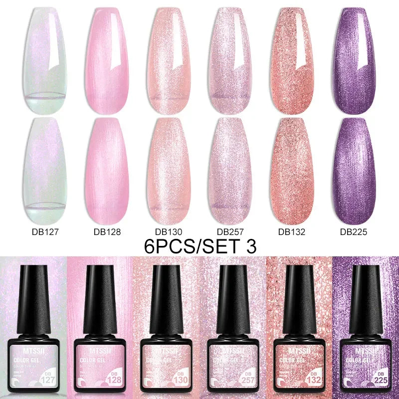 MTSSII 6PCS/Set Sparkly Red Roes Red Gel Nail Polish Shinning Nail Art LED UV Gel Varnish Nail Supplies Manicure Kit for Nails