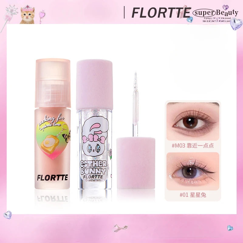FLORTTE Liquid Eyeshadow Glitter Fine Shimmer Waterproof Matte Silkworm Brightening Eyeshadow