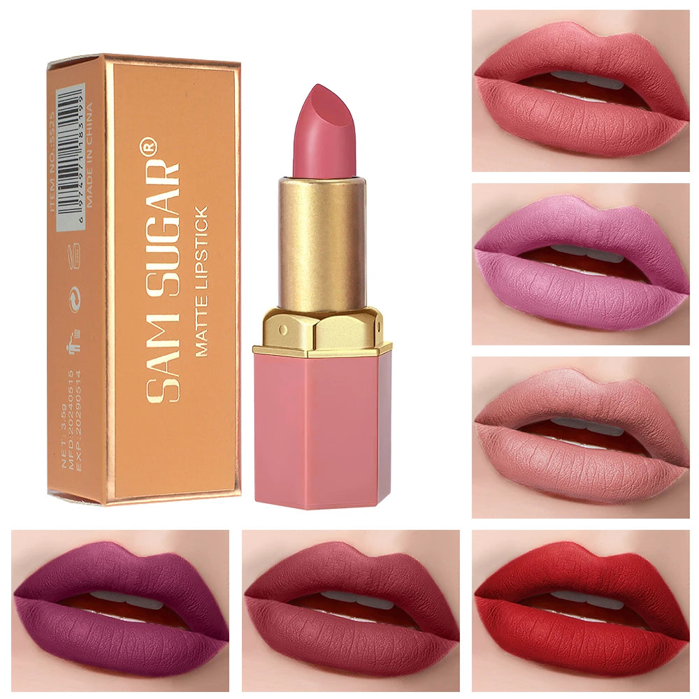 SAM SUGAR 6-Color Matte Lipstick ,  Non-Stick Cup Long-Lasting Velvet Finish, Smooth Matte Lip Color Waterproof Smudge-proof