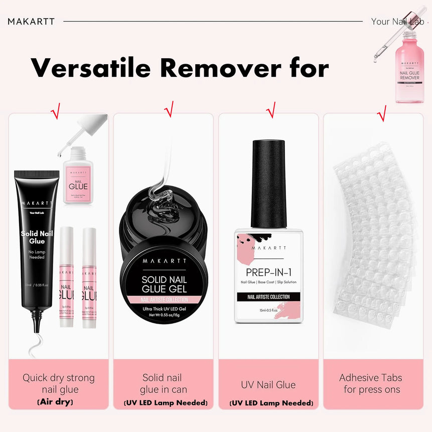Nail Glue Remover for Press on Nails, 50ML Nail Glue Remover for UV Nail Glue, Non acetone Gentle Glue Off for False Nails Glue