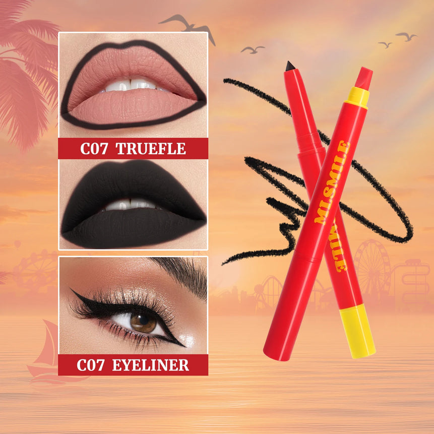 Long Lasting Lip Liner Pen Automatic 2 In 1 Double Head Silicone Brush Waterproof Smudge Proof Silky Lipstick Makeup