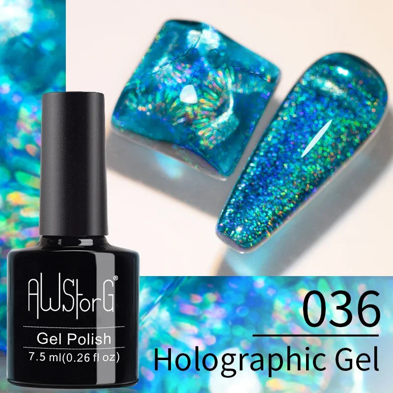 AWStorG 7.5ML Golden Gradient Cat Eye Magnetic Gel Sparkling Glitter Nail Polish Semi Permanent UV Nail Art No Need Base Color