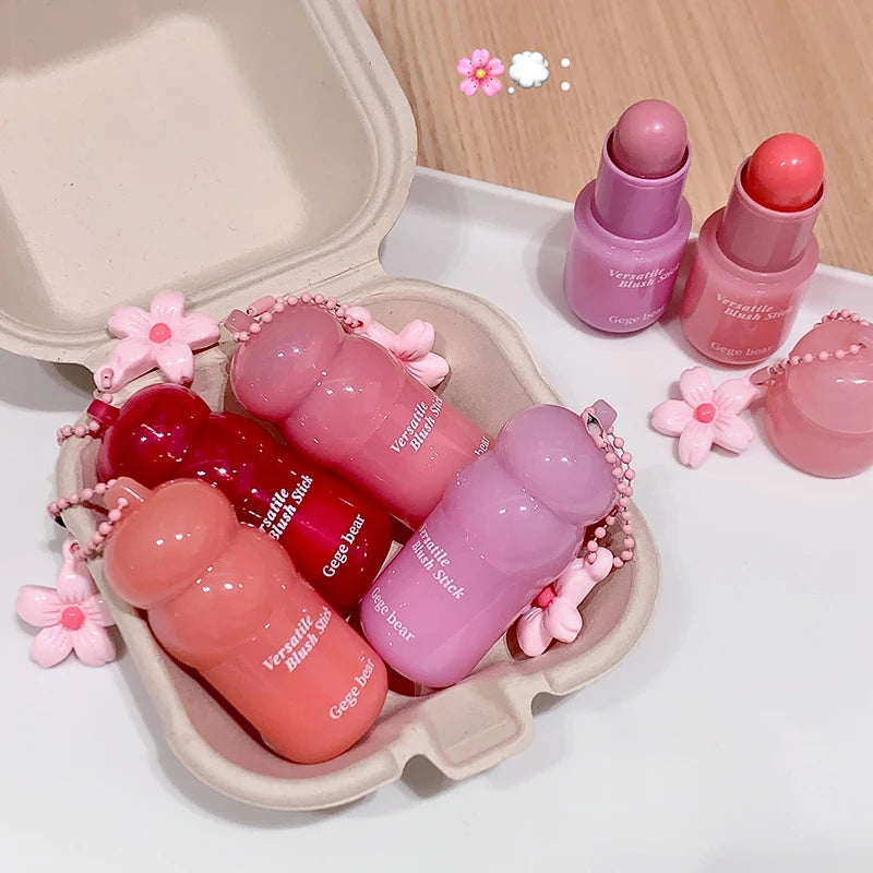 Gege bear powder blusher cream moisturizing natural powder blusher lipstick two in one cosmetics