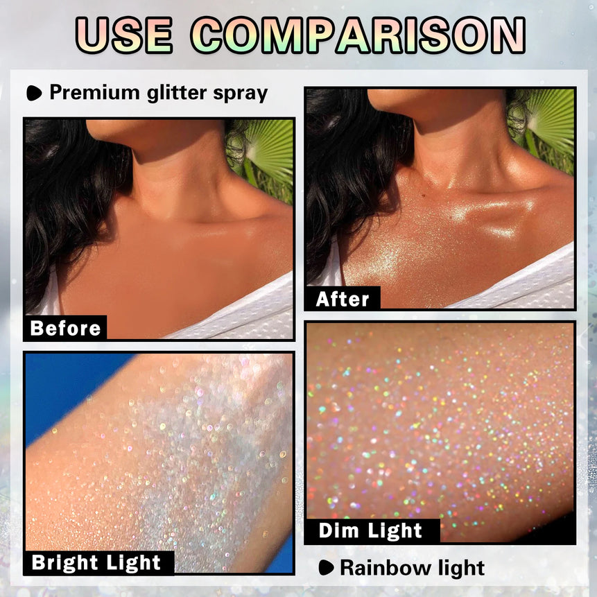 2025 New Holographic Body Glitter Spray for Hair Clothing Quick Drying  Long Lasting Shimmer Christmas Decorative Accessories