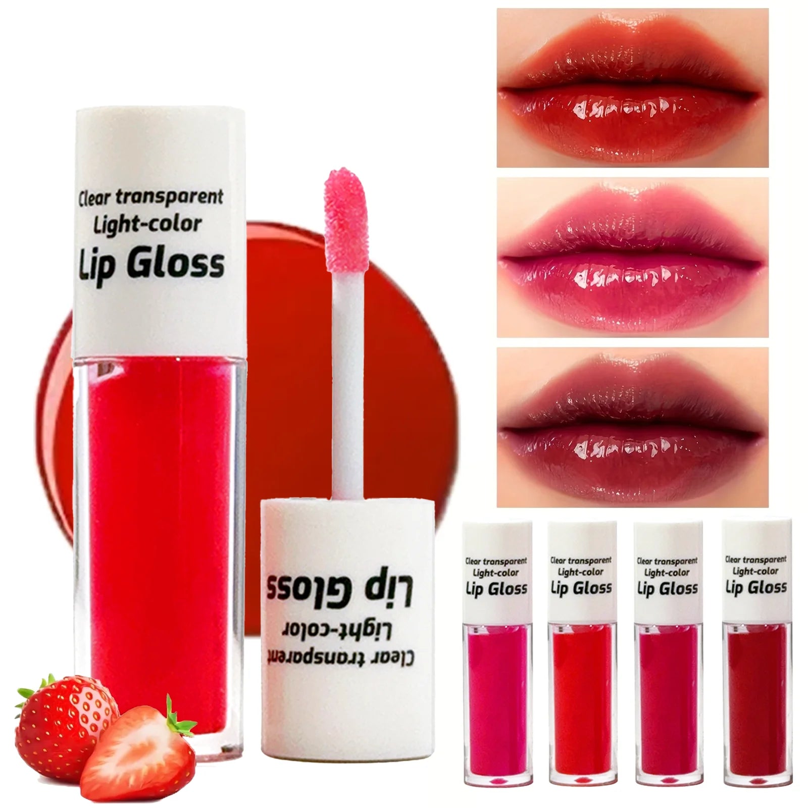 JUJU DREAM 4-Color Lip Gloss Set Water-Gloss Lip Glaze, Moisturizing, Waterproof, Non-Stick Cup, High Pigment & Long-Lasting