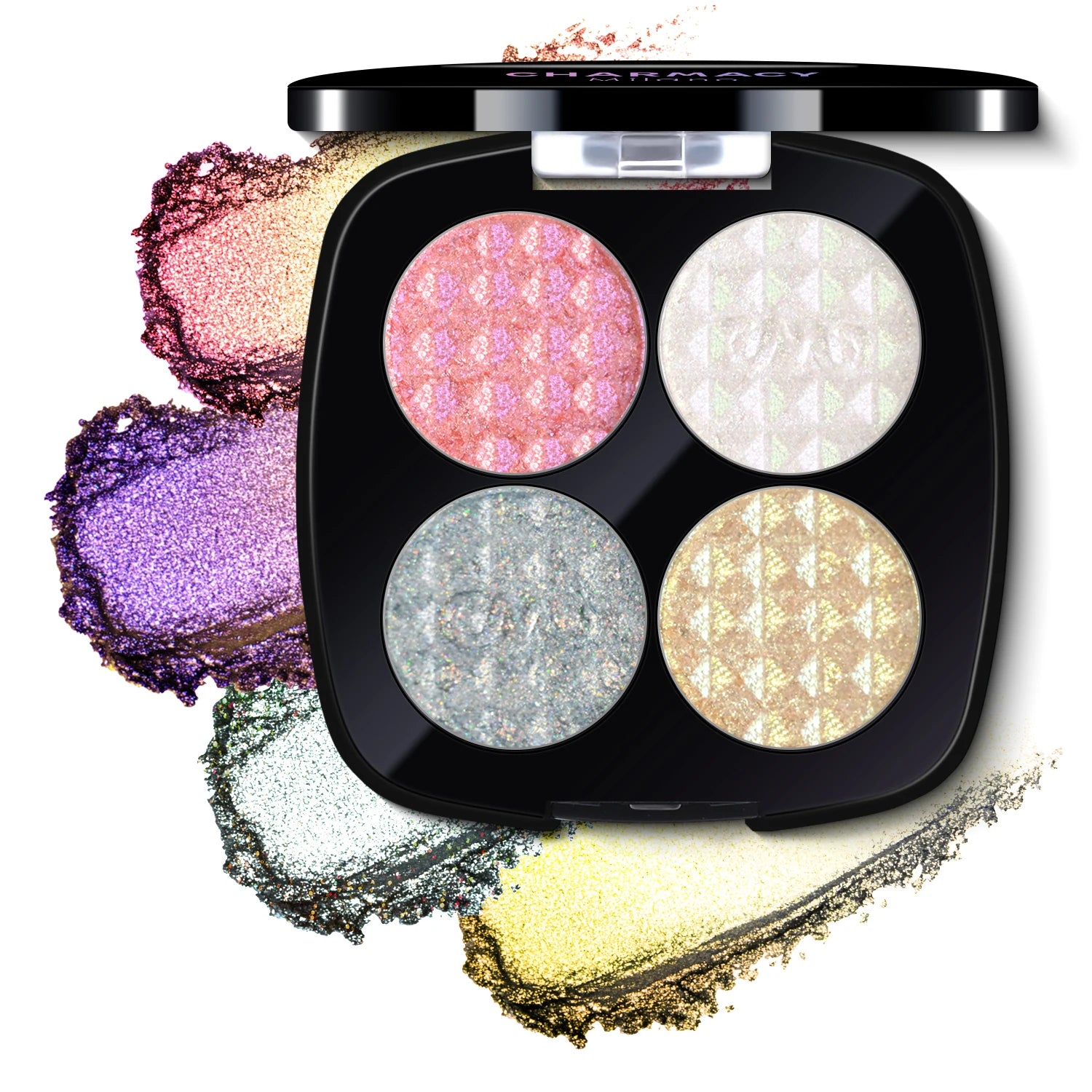 CHARMACY 4 Colors Duochrome Eyeshadow Palette Vegan Shimmer Multichrome Long-lasting Eye Shadow Cosmetic Makeup for Women