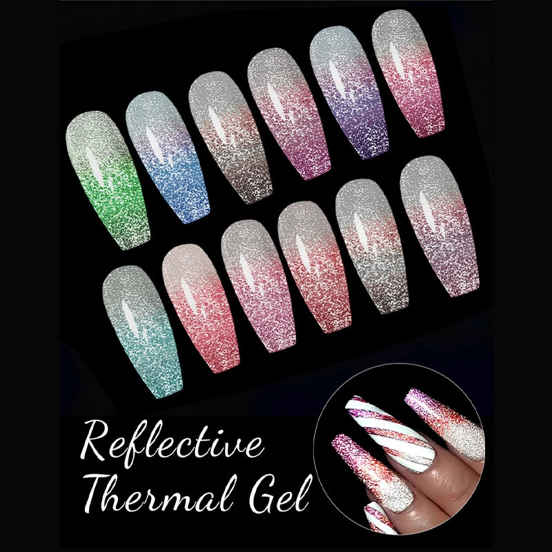 10ml Glitter Thermal Gel Nail Polish 3 Layers Temperature Changing Semi Permanant Soak Off UV LED Nail Art Gel Varnish DIY Gel