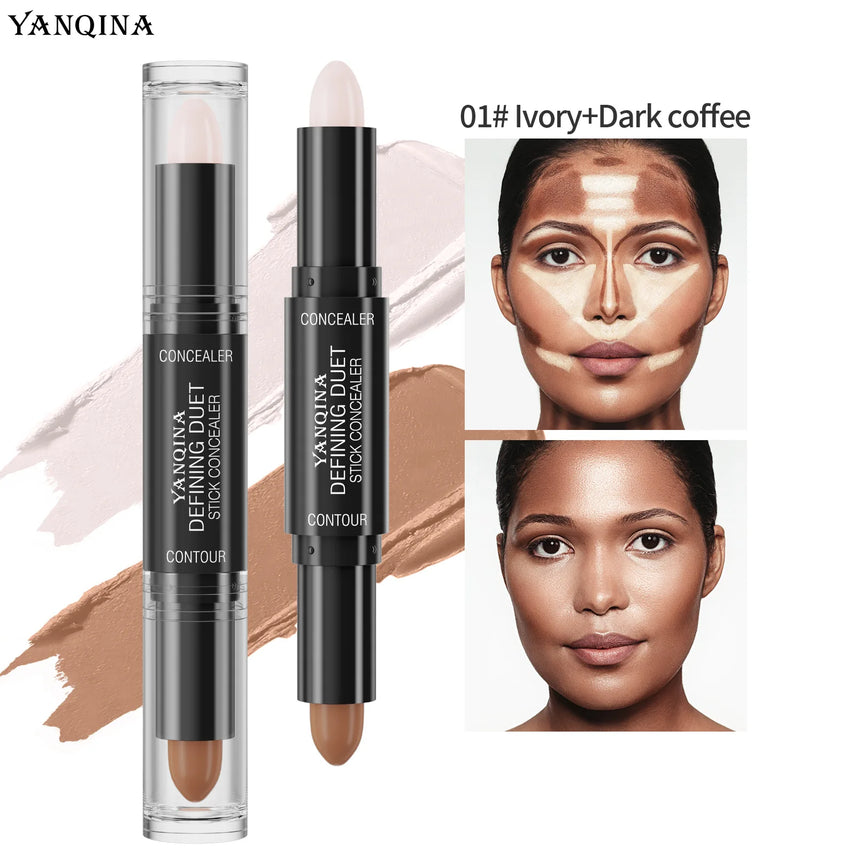 QIC/YANQINA Double-headed Concealer Stick Three-dimensional Repair Volume Brighten Face Highlight Concealer Pen Makeup