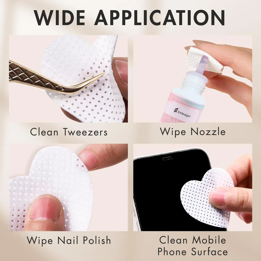 200Pcs/Box Lint Free Nail Wipes Eyelash Extension Glue Wipes Cleaner Cloth Non-Woven Fabric Nail Gel Polish Remover Cotton Pads