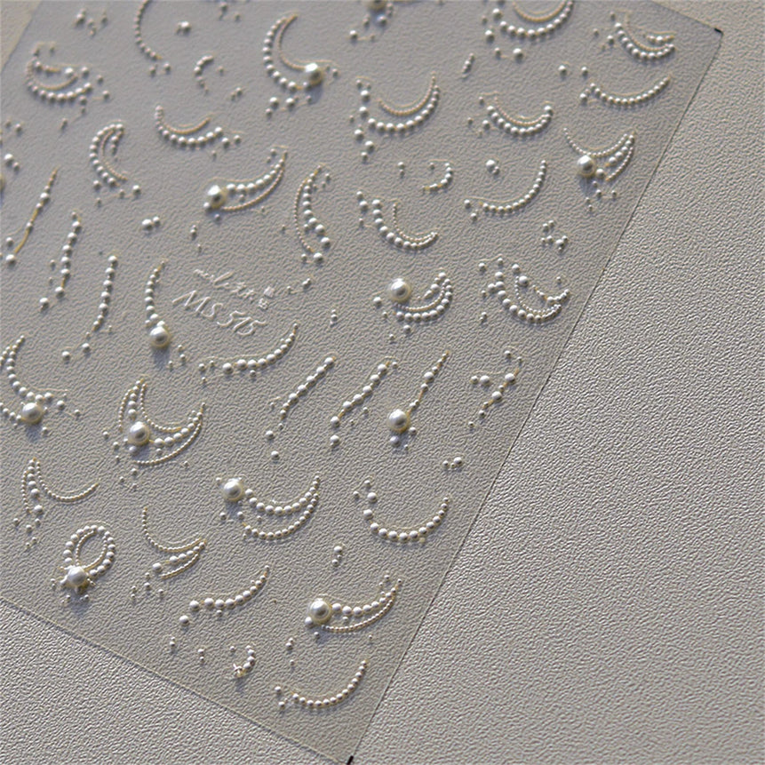 1pcs White 5D Pearl Lace Wave Lines Nail Art Stickers Elegant Exquisite Nail Decoration Decals DIY Self Adhesive Transfer Slider