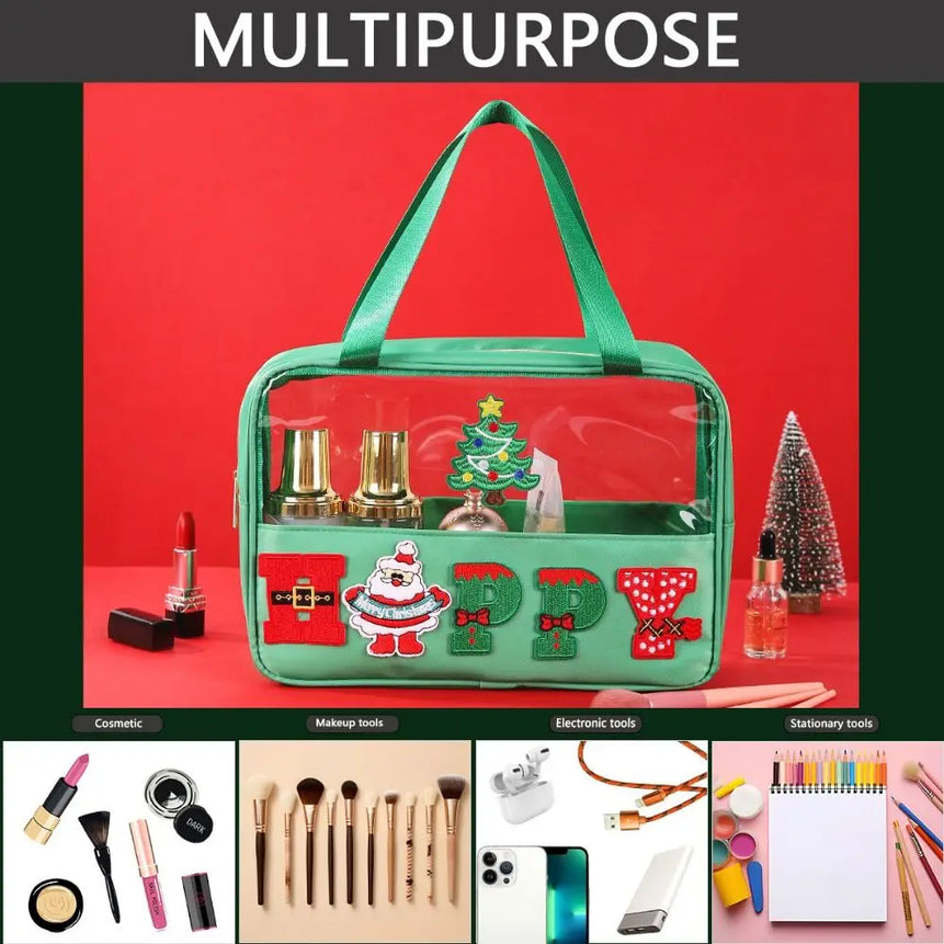 Creative Christmas Clear Travel Bags Cartoon Waterproof Christmas Toiletry Bags PVC Portable Make Up Organizer Travel