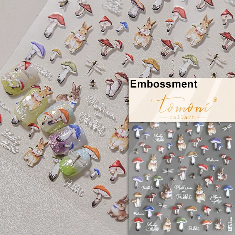 Lovely Cat Bunny Bowknot Poker Crown Lock Key Easter Eggs Love Cute Rabbit Mushroom Chick Flower Dog DIY Nail Art Stickers Decal