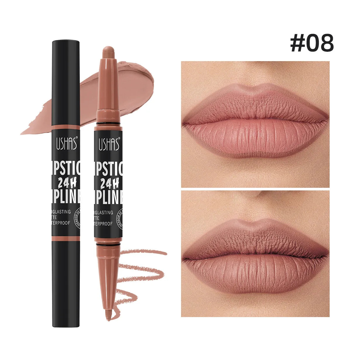 Waterproof Lipstick Lip Liner Contouring Crayon Non-stick Cup 2 IN 1 Double Headed Lipstick Matte Nude Sexy Lipliner Pen Makeup