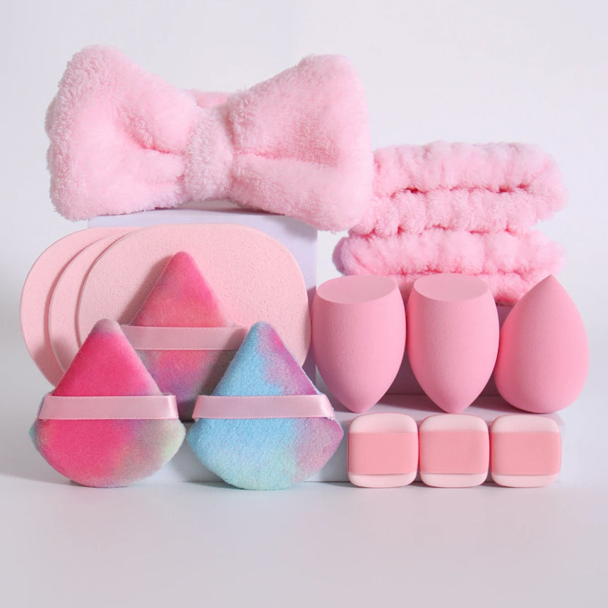 15 件套 Cosmetic Puff Makeup Sponge Blender Beauty Egg Foundation Sponges Puff Wash Face Headband Wristband Make up Accessories