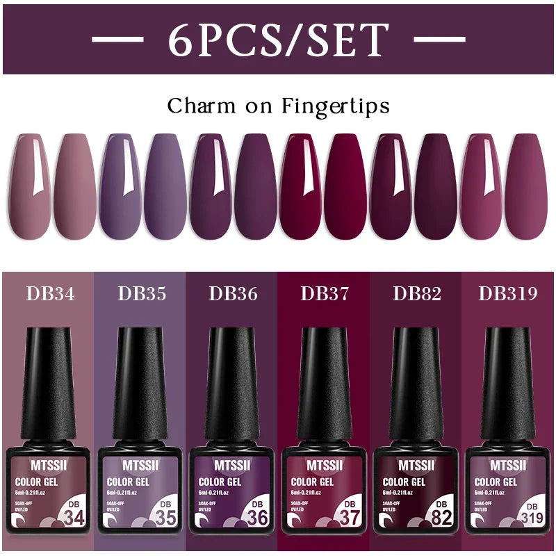 MTSSII 6PCS/Set Sparkly Red Roes Red Gel Nail Polish Shinning Nail Art LED UV Gel Varnish Nail Supplies Manicure Kit for Nails
