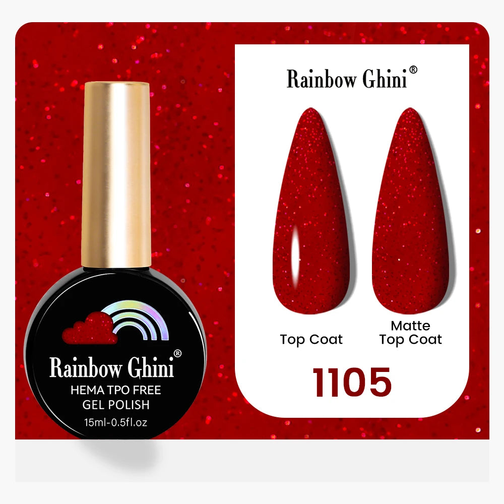 Rainbow Ghini 15ML 146 Colors Long-Lasting Colorful Gel Nail Polish Professional UV/LED Gel Polish Base Coat Matte Top Coat