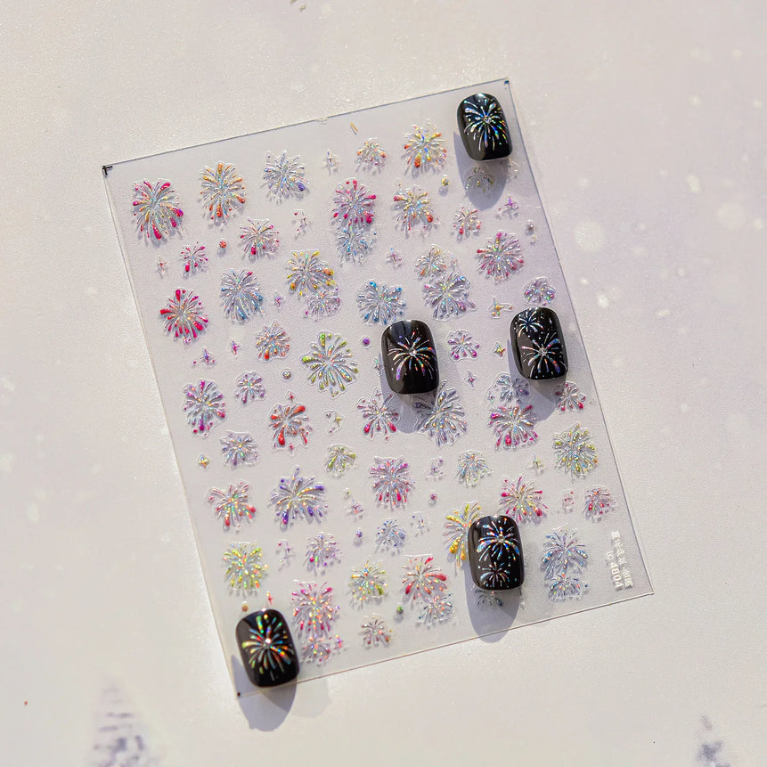 1 piece 5D color crystal star nail stickers high quality love shiny silver hollow smear rainbow flower jelly design nail sticker
