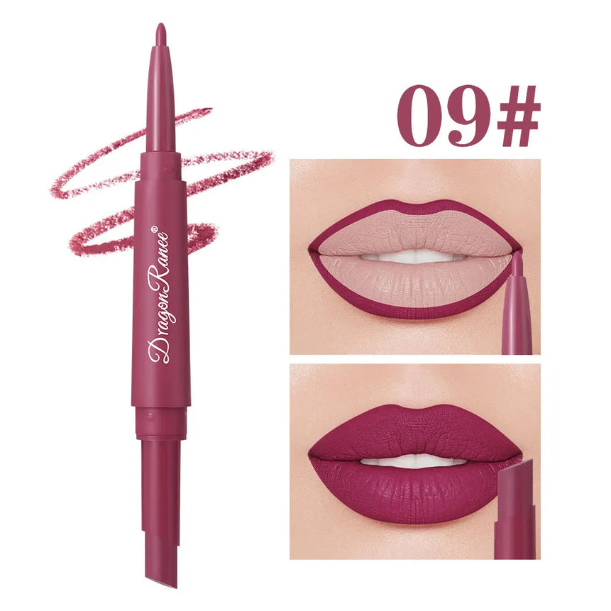Double Head Matte Lip Liner Pencil 2 in 1 Long Lasting Waterproof Nude Red Lipstick Brighten Outline Makeup Stick