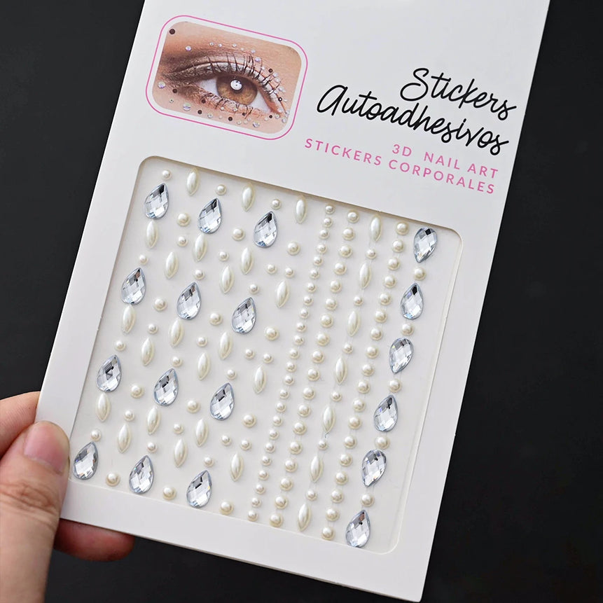 New 3/4/5mm 900pcs Pearl Face Gem Stickers Shining Glittle Self Adhesive Waterproof  Rhinestone Stickers Party Wedding Makeup
