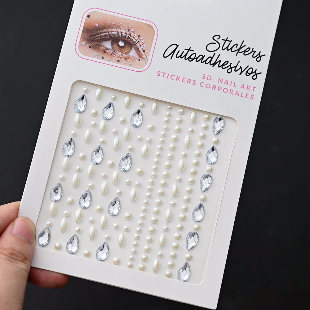 New 3/4/5mm 900pcs Pearl Face Gem Stickers Shining Glittle Self Adhesive Waterproof  Rhinestone Stickers Party Wedding Makeup