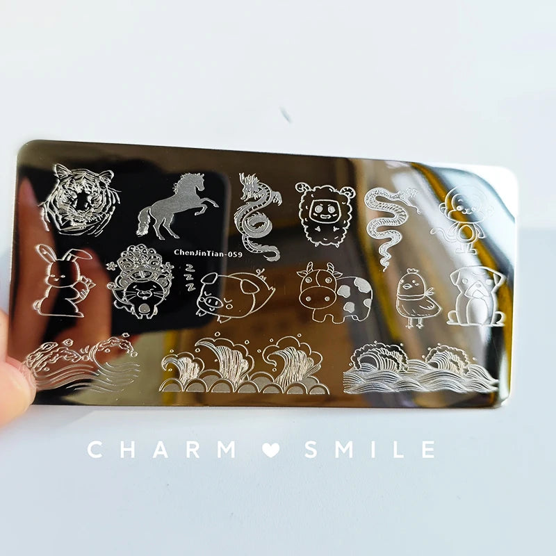 Cartoon Characters Stamping Plates  French Line Geometry  Flowers Leaves Animals Image Stainless Steel Nail Art Template Stencil