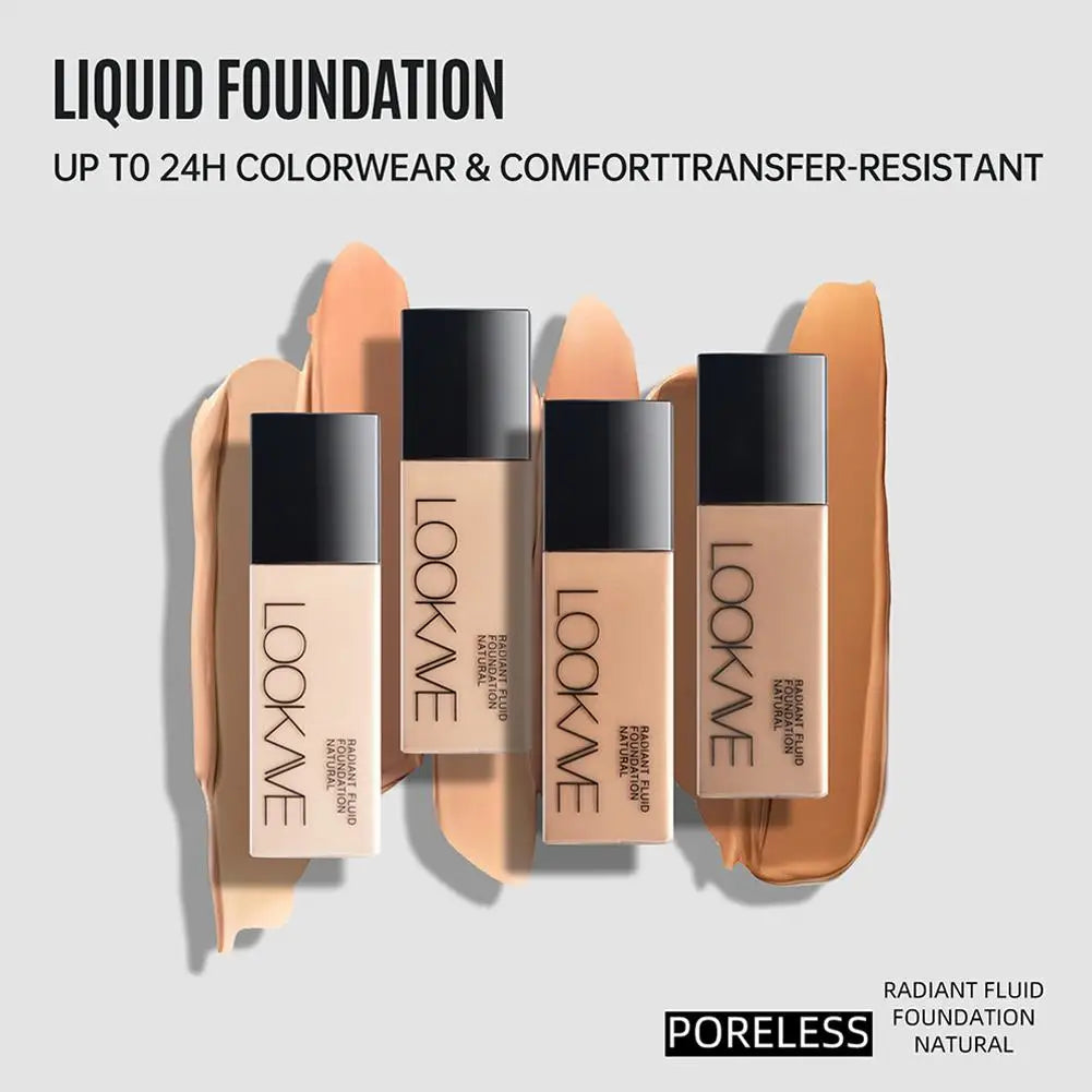 LOOKAVE Liquid Foundation | Long-Lasting, Full Coverage, Matte Finish, Moisturizing Liquid Base, Conceals Imperfections, Smooth Natural Makeup