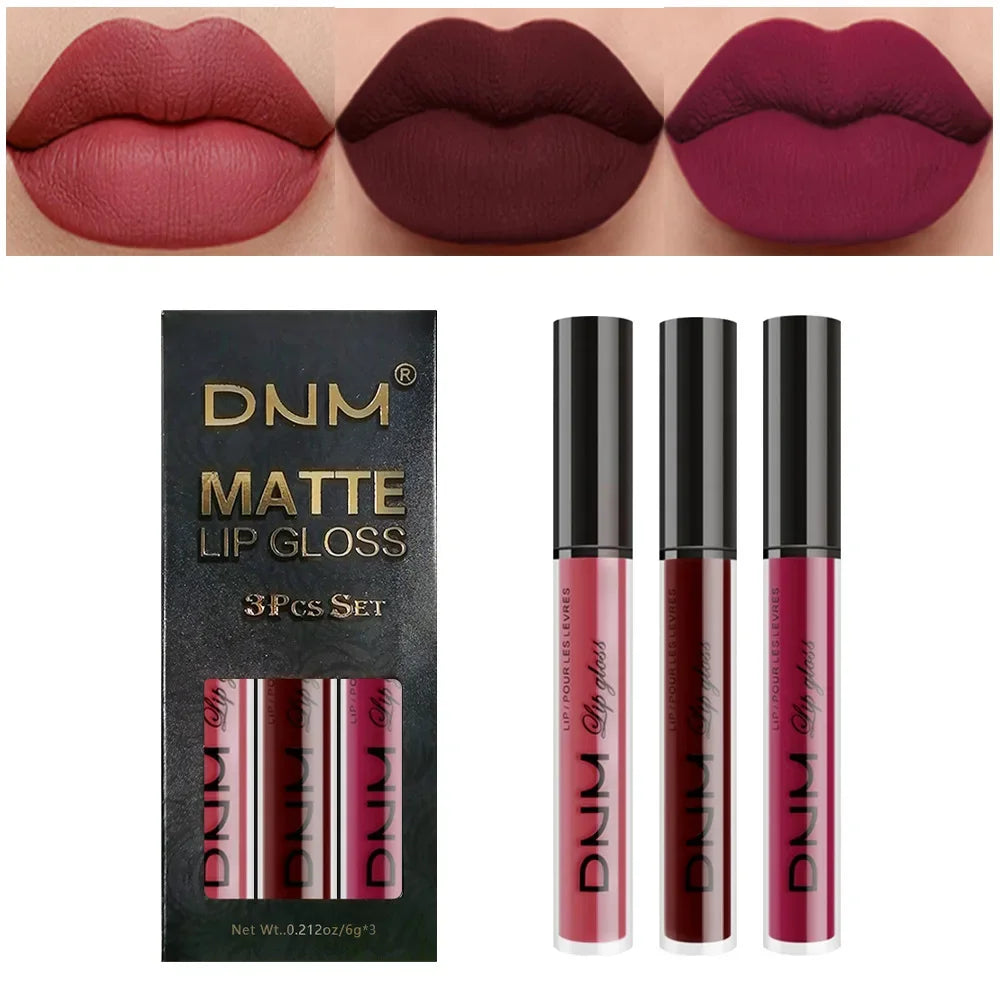 3pcs/set Liquid Lipstick Waterproof Long Lasting Cosmetic Black Blue Purple Green Matte Lip Gloss Nude Lip Tint Stain Makeup Set