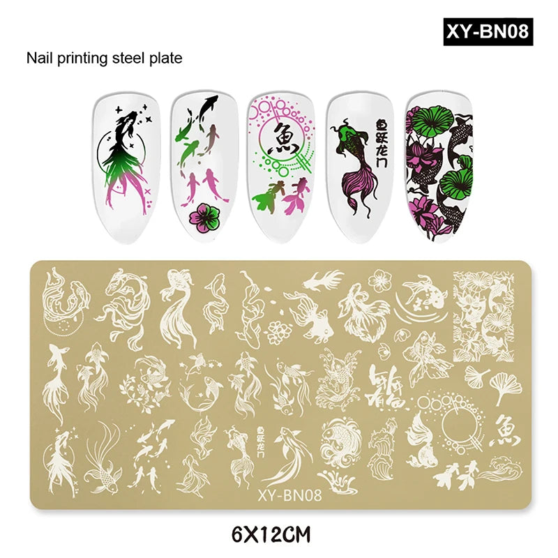 12x6cm Golden Rectangular Nail Stamping Plates Bowknot Butterfly Flower Fireworks Designs Nail Art Template For DIY Nail Decor