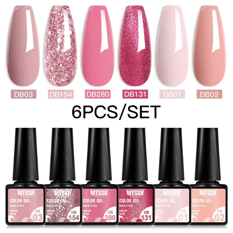 MTSSII 6PCS/Set Sparkly Red Roes Red Gel Nail Polish Shinning Nail Art LED UV Gel Varnish Nail Supplies Manicure Kit for Nails