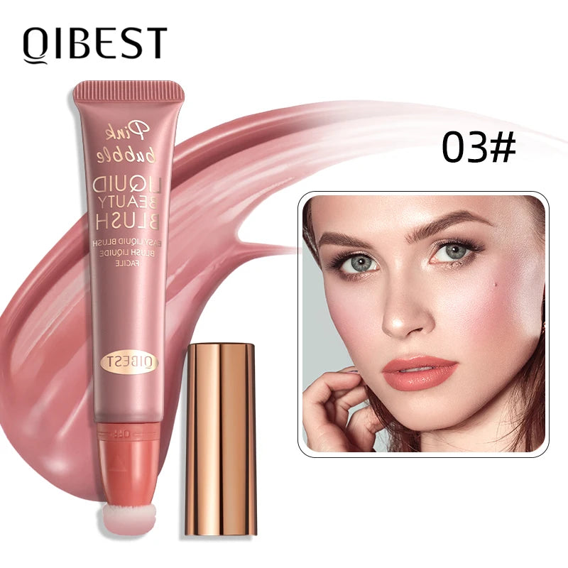QIBEST Liquid Highlight For Face With Cushion Applicator Natural-looking Cheek Tint Blush Dewy Finish Liquid Contour Makeup