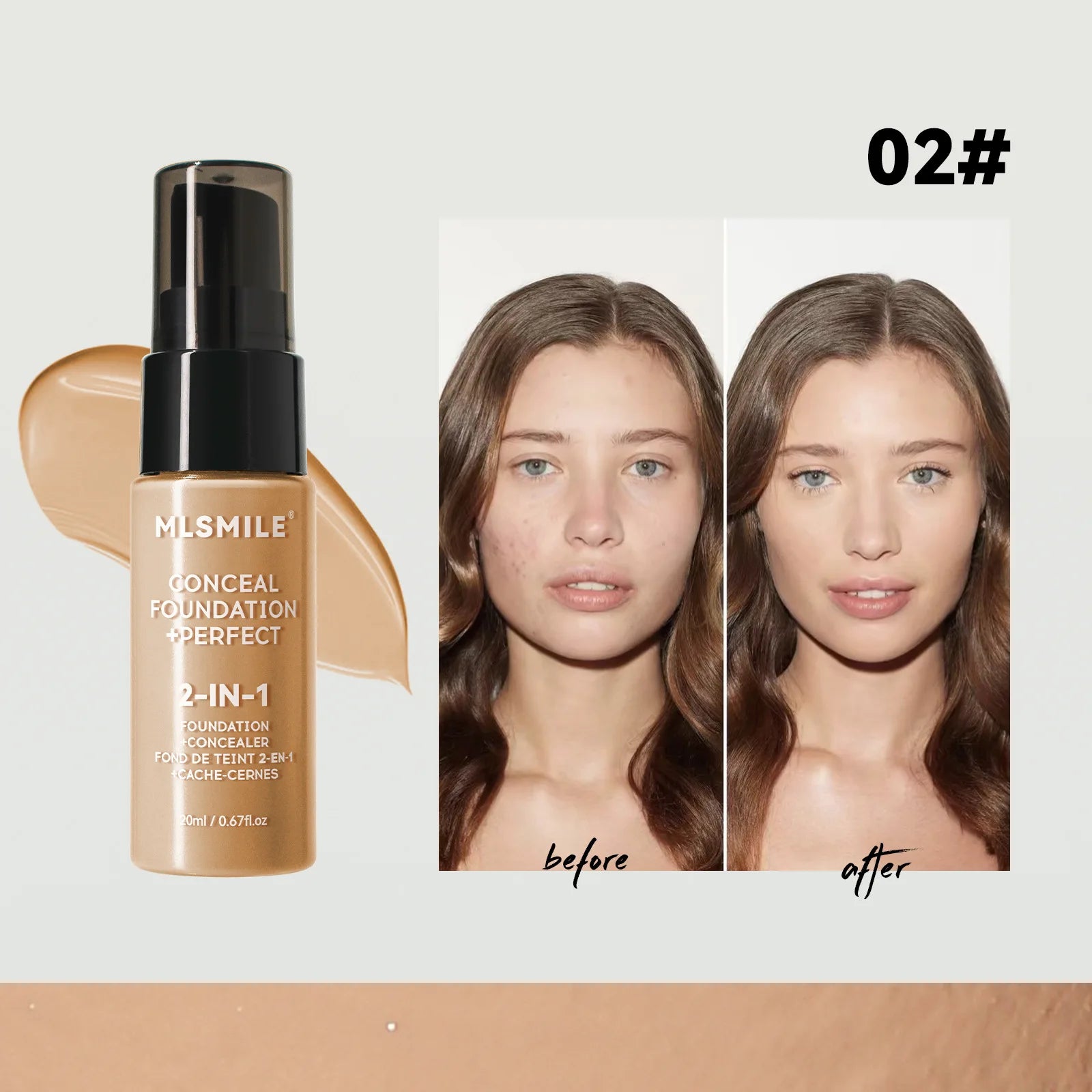 MLSMILE 6 color Liquid Foundation long-Lasting Waterproof, Moisturing Sweat resistant and easy to Oil-control