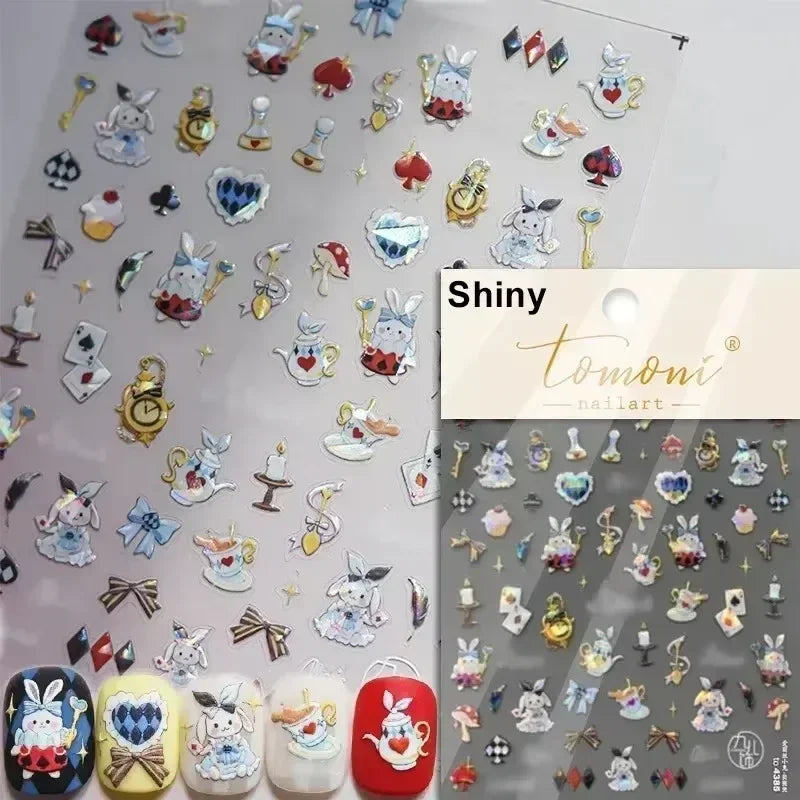 Lovely Cat Bunny Bowknot Poker Crown Lock Key Easter Eggs Love Cute Rabbit Mushroom Chick Flower Dog DIY Nail Art Stickers Decal