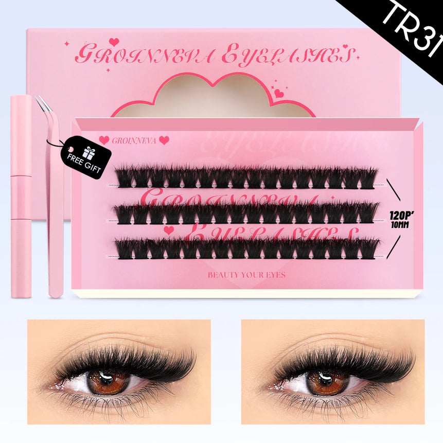 GROINNEYA Cluster Lashes Kit Manga Lashes Natural Eyelash extension Cluster Natural Volume Individual Lashes Mixed Tray Lashes