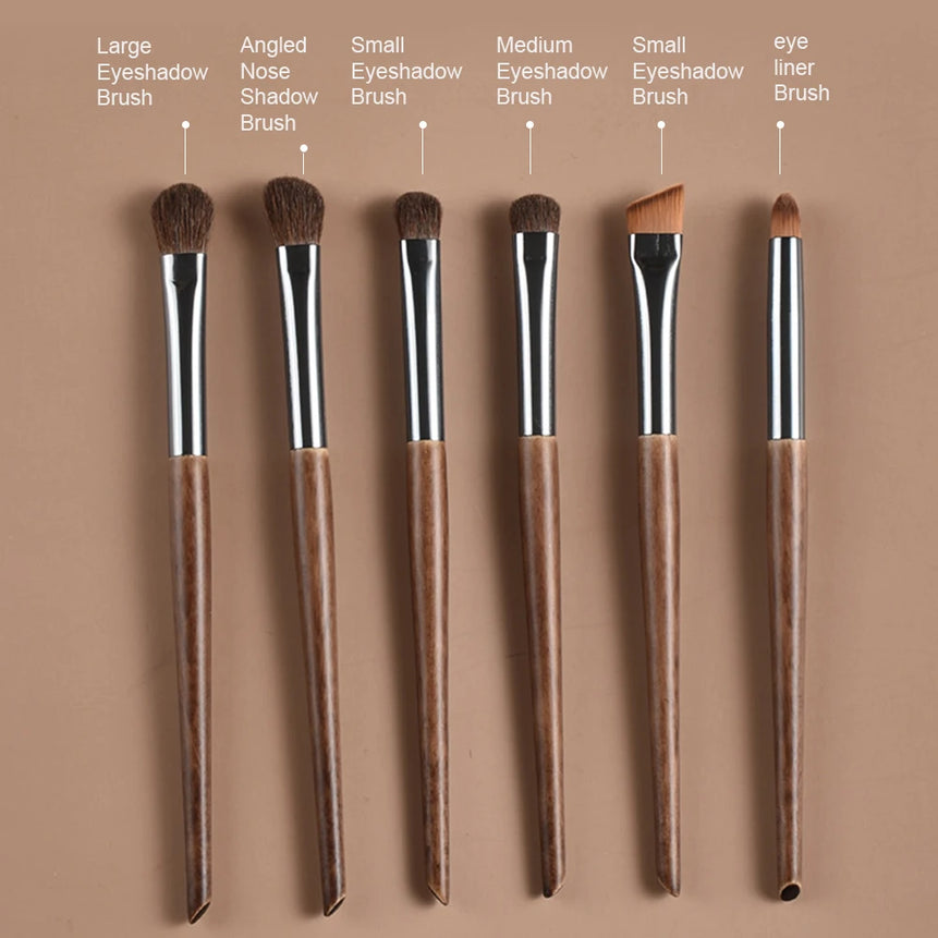 6pcs Soft Horse Hair Eye Makeup Brush Set - Complete Eyeshadow/Blending/Brow/Lip brush Tools