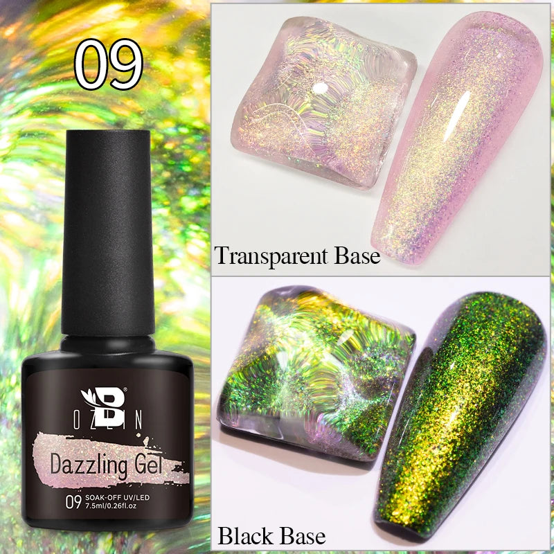 AWStorG 7.5ML Golden Gradient Cat Eye Magnetic Gel Sparkling Glitter Nail Polish Semi Permanent UV Nail Art No Need Base Color
