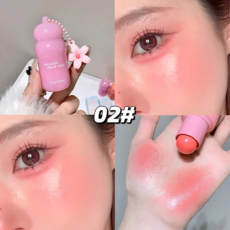 Gege bear powder blusher cream moisturizing natural powder blusher lipstick two in one cosmetics
