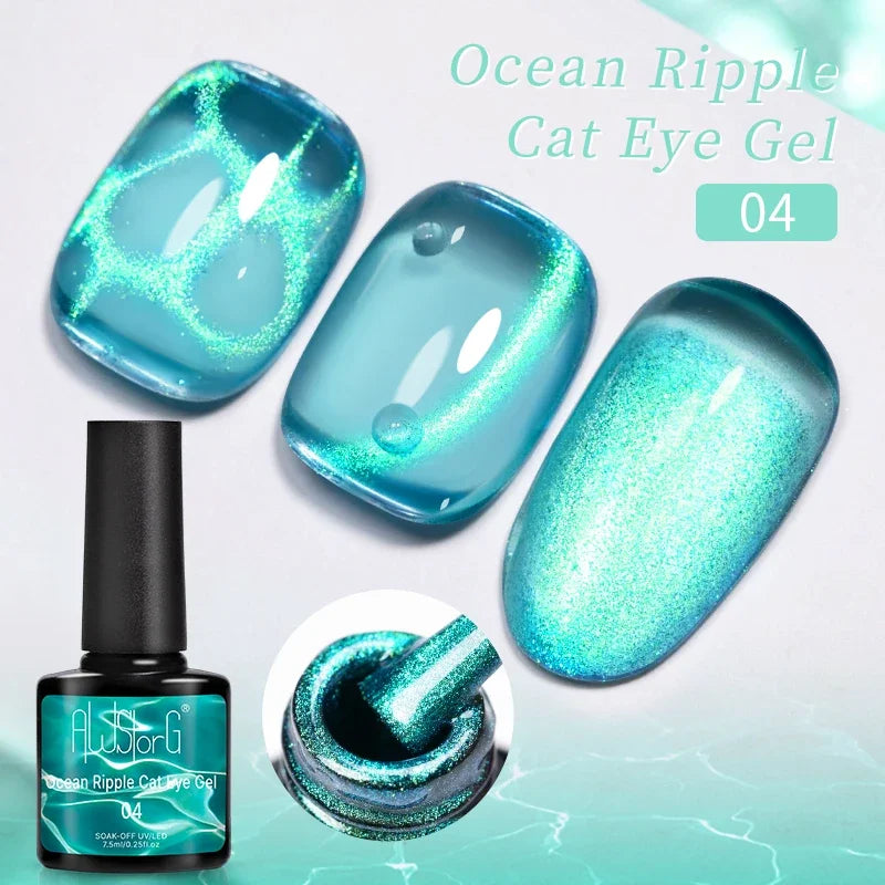 AWStorG 7.5ML Golden Gradient Cat Eye Magnetic Gel Sparkling Glitter Nail Polish Semi Permanent UV Nail Art No Need Base Color