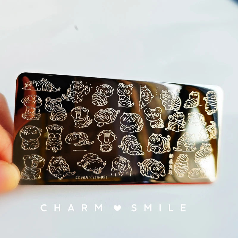 Cartoon Characters Stamping Plates  French Line Geometry  Flowers Leaves Animals Image Stainless Steel Nail Art Template Stencil