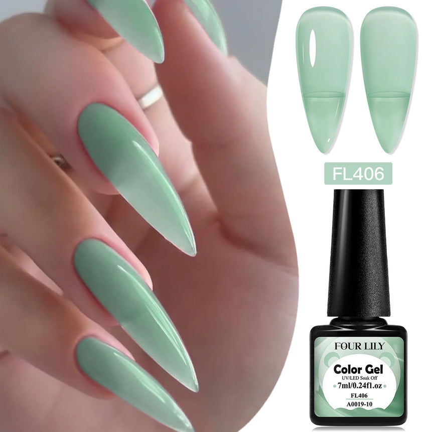 FOUR LILY 7ml Nude Pink Jelly Nail Gel Polish 12 Colors Semi Permanent Soak Off UV LED Gel Polish Nail Art Painting Gel Varnish