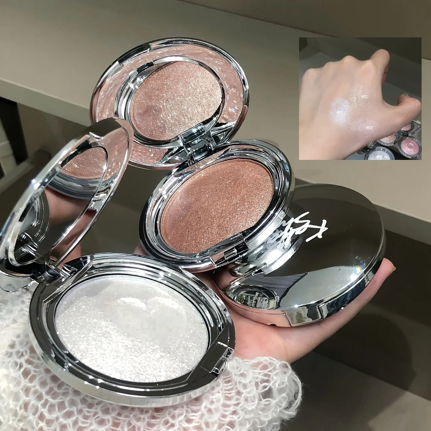 Monochrome Highlighter Cream, Facial Brightening, Diamond Sparkle, Shimmer, Pearlescent Mashed Potato Texture, Long-Lasting, Smudge-Proof, Radiant Glow, Contouring, Creating a 3D Effect, Natural Blush, Multifunctional Rouge C